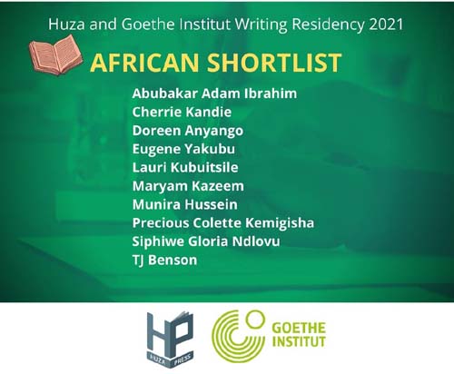 Huza Press/Goethe Institut Kigali Writing Residency shortlist announced.