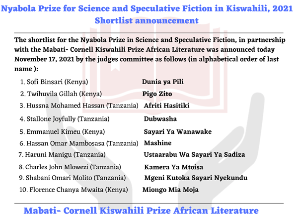 Nyabola Prize for Science and Speculative Fiction 2021 shortlist announced.
