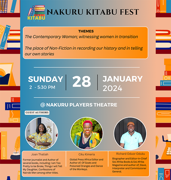Joan Thatiah, Ciku Kimeria, and Richard Oduor Oduku at Nakuru Kitabu Fest