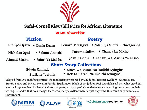 Safal-Cornell Kiswahili Prize for African Literature 2023 shortlist announced