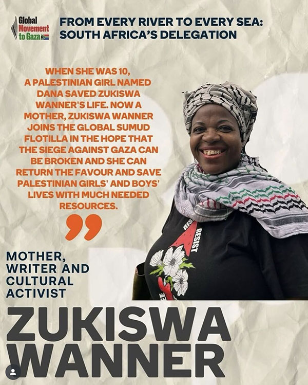Zukiswa Wanner for Global Sumud Flotilla